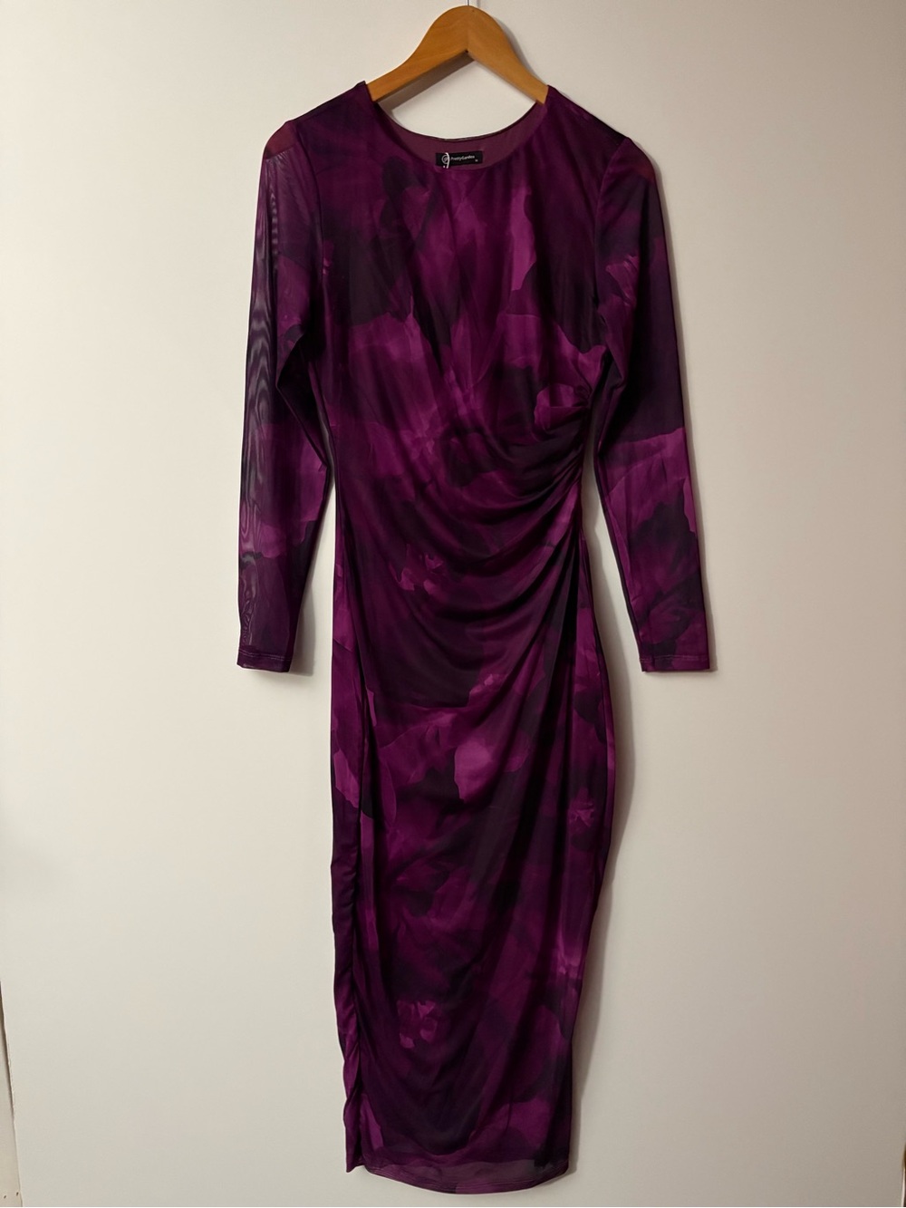 PRETTYGARDEN Sheer Mesh Long Sleeve Ruched Bodycon Maxi Dress - Picture 6 of 13